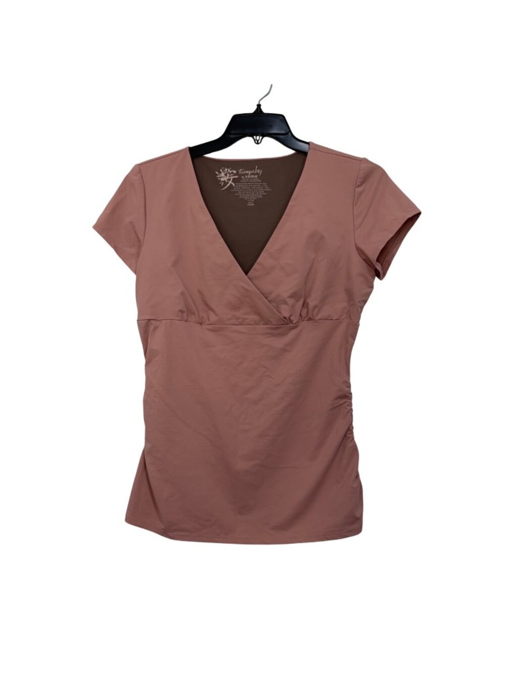 Tranquility By Soma Women’s Mauve Wrap V-Neck Top Size L Short Sleeve Stretchy